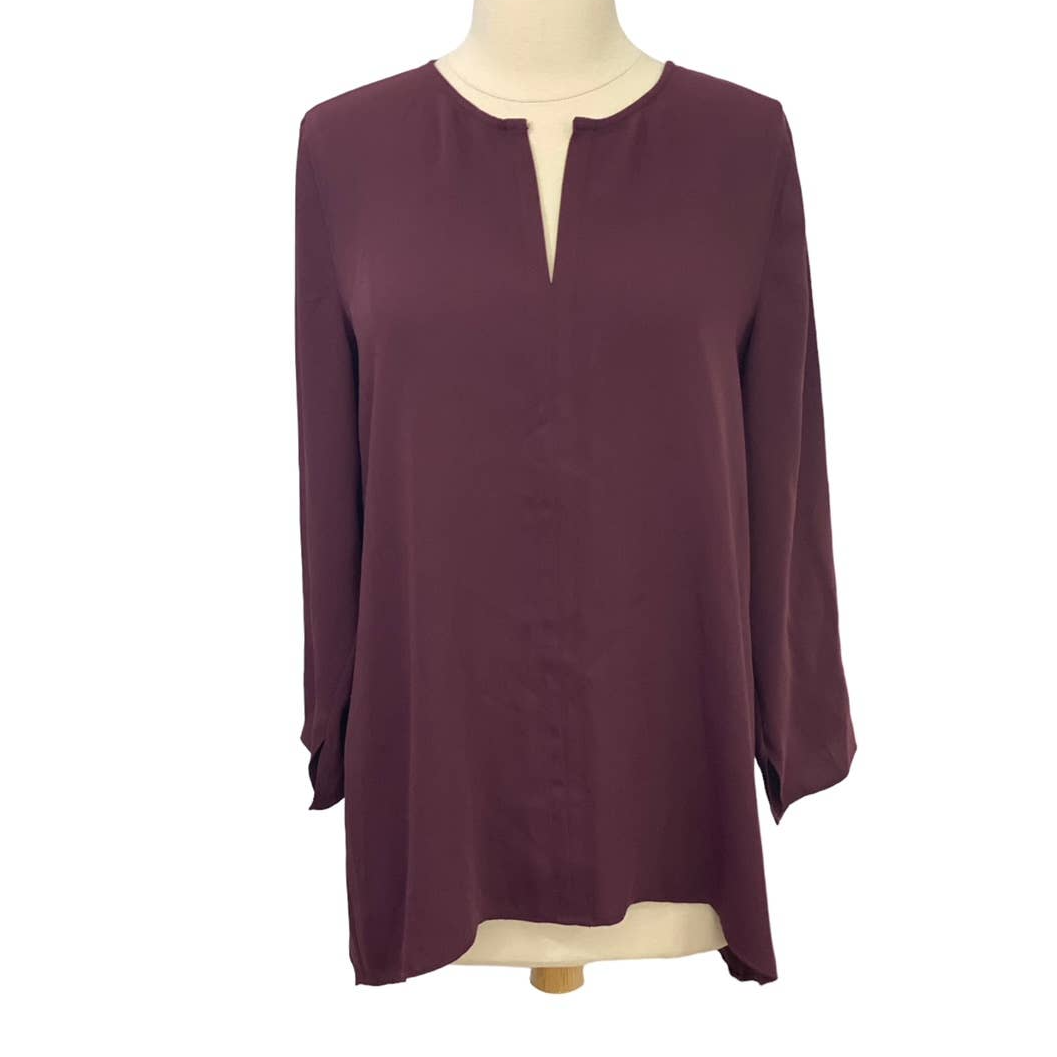 Nic+Zoe Harbour Town Split Neck Tunic Blouse Winterberry Purple Poly Nwt Size M